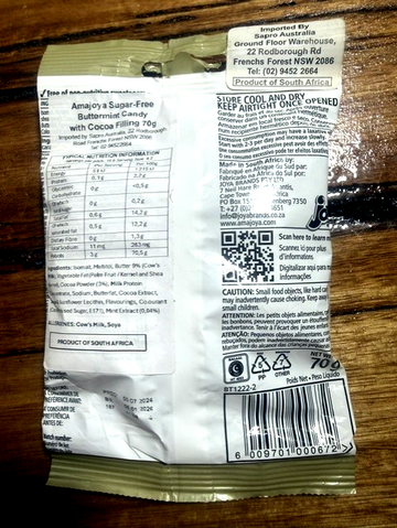 Amajoya Sugar free Buttermint candy with cocoa filling
