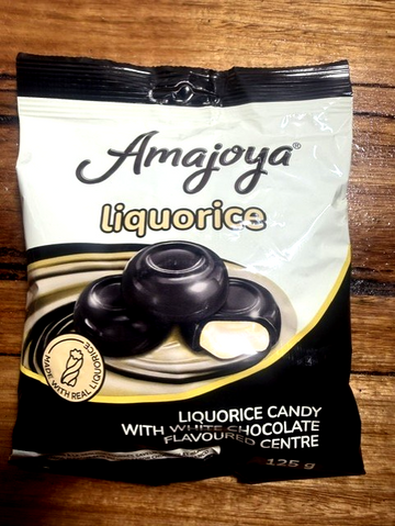 Amajoya Liquorice with white chocolate flavoured centre 125g